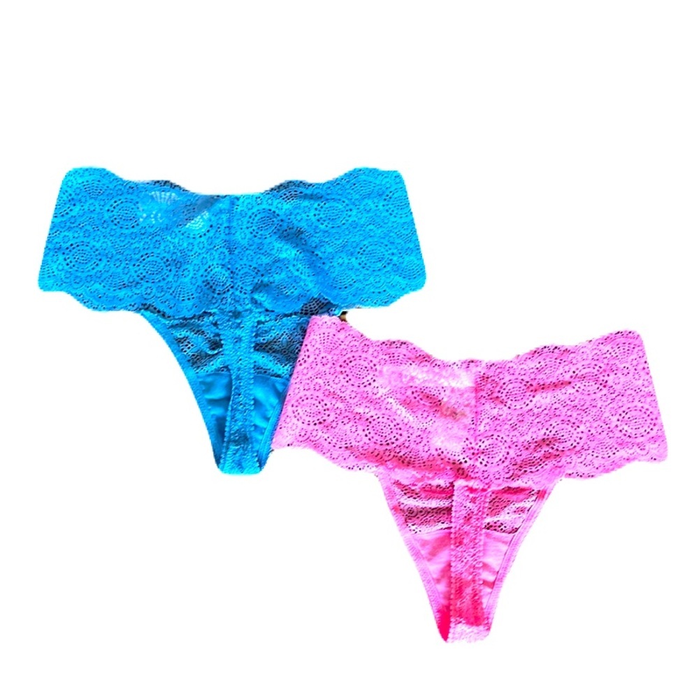 Soma Pink Blue Lace Thong Panty Size M New With Tag